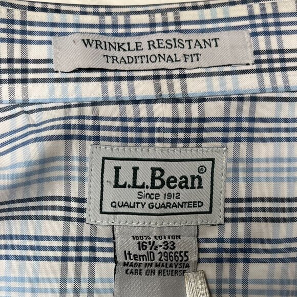 LL Bean Traditional Fit Blue Plaid Long Sleeve Button Down Men Shirt 16 1/2 - 33 - Picture 7 of 11